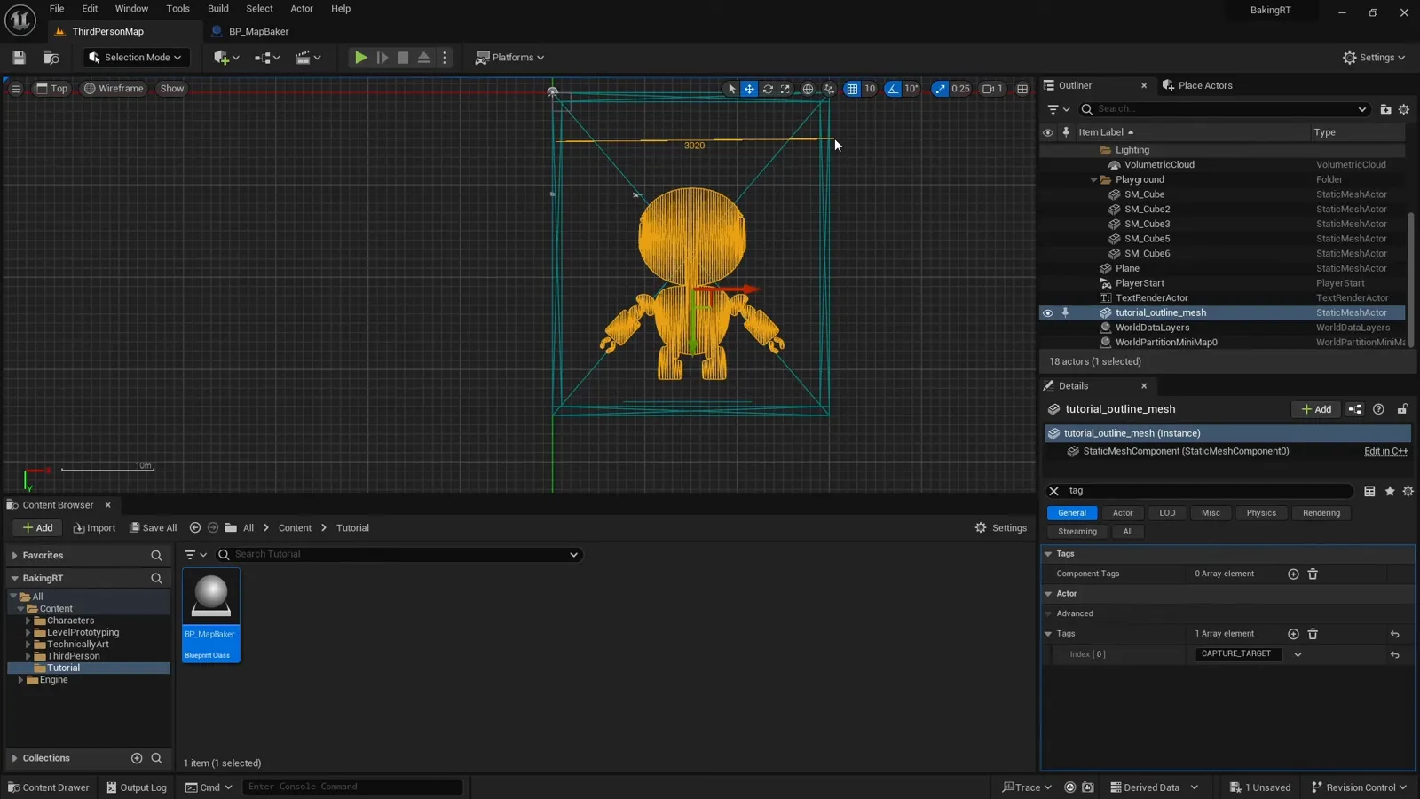 A top-down view in Unreal Engine of a robot floor mesh with the scene capture frustum bounds visible