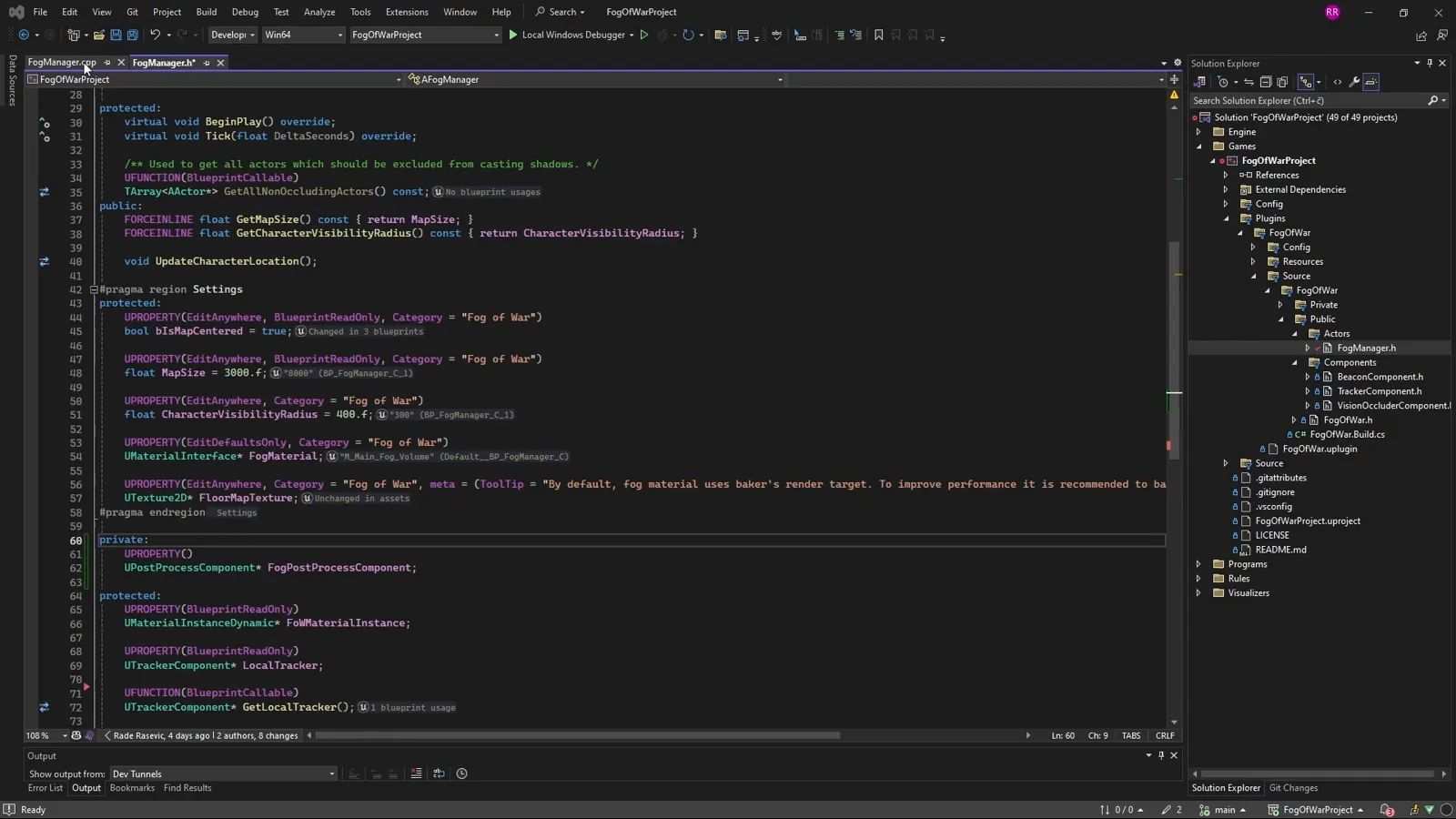 The AFogManager C++ constructor creating a post-process volume component with bUnbound set to true