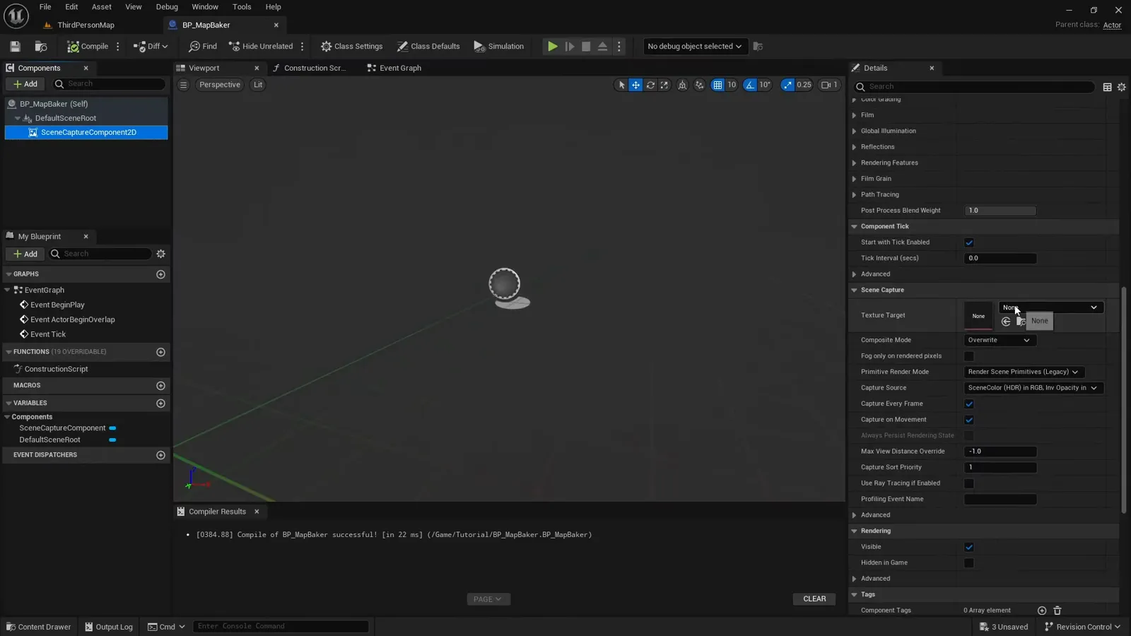 Assigning a render target asset as the texture target on the scene capture component 2D