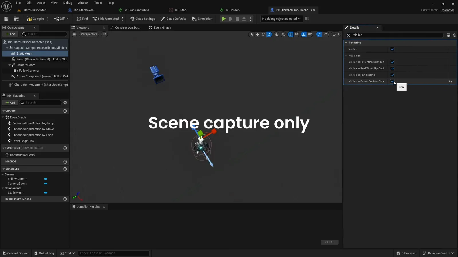 Enabling visible in scene capture only on the marker mesh in the character Blueprint
