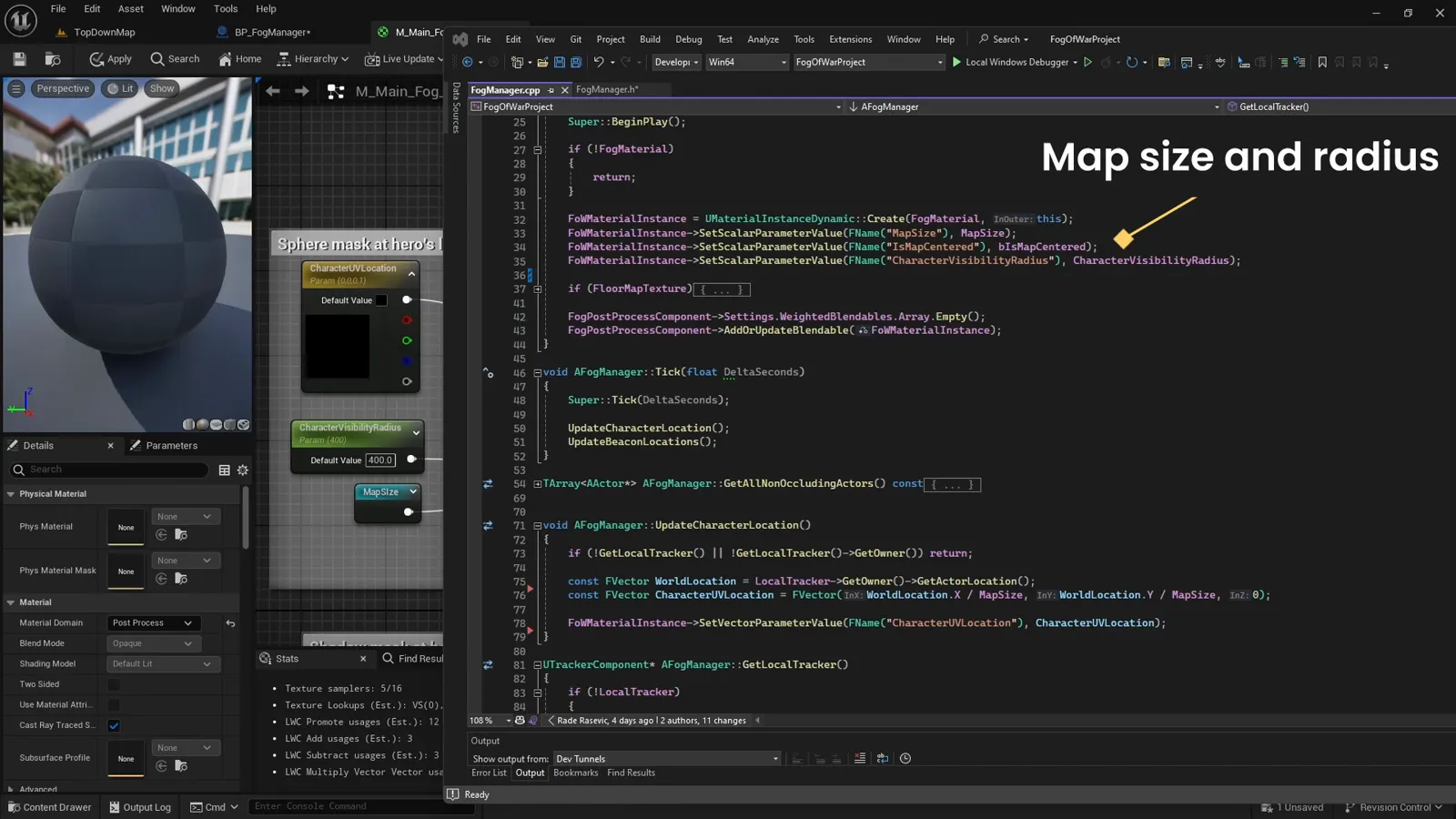 The Fog Manager C++ sending map size and visibility radius to the material