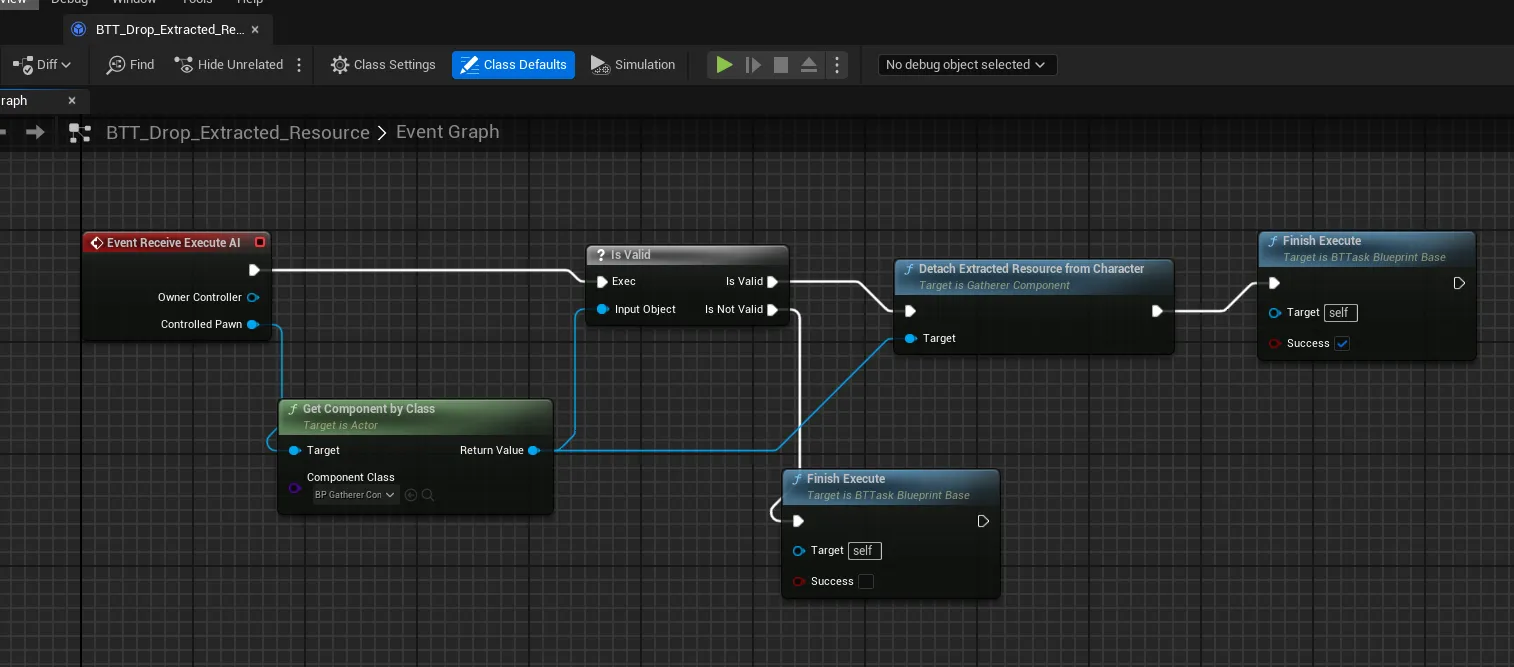 The drop-extracted-resource Behavior Tree task calling DetachExtractedResourceFromCharacter