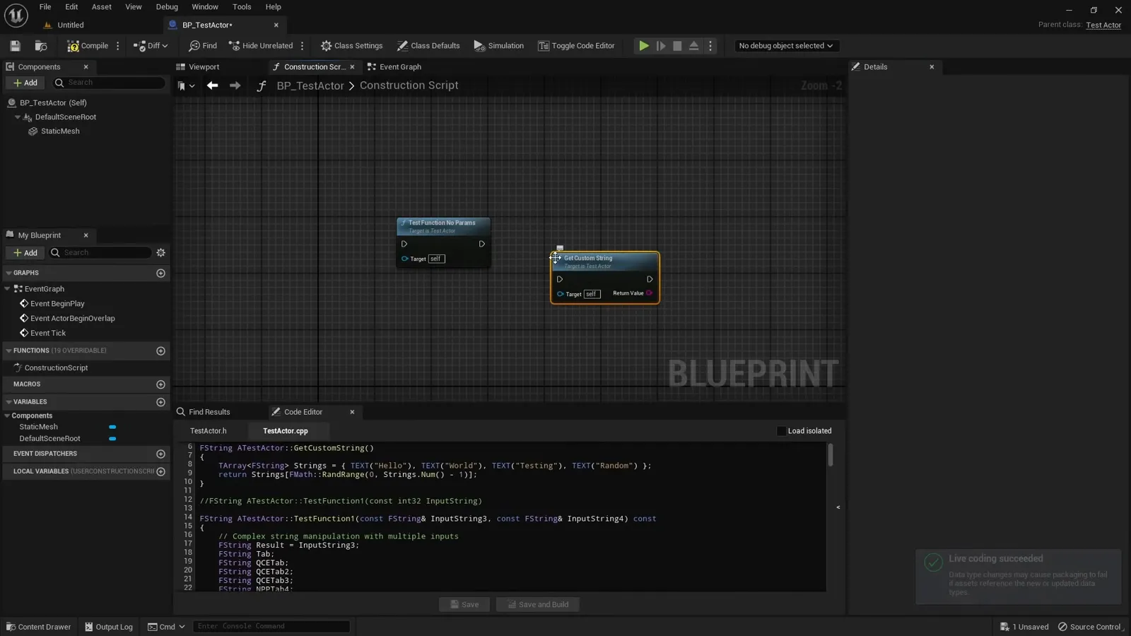 A function built in the editor appearing as a callable node back in the Blueprint graph