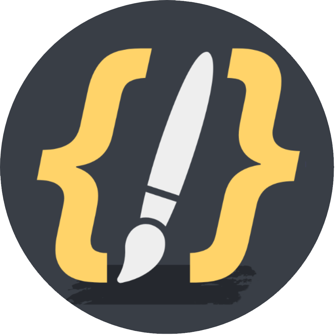TechnicallyArtist logo — gold code braces around an artist's paintbrush
